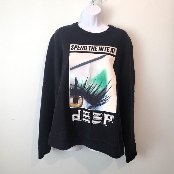 KENZO Paris Crewneck Sweatshirt L Black "Spend the Nite at dEEP" Embroidered Eye - Picture 2 of 10